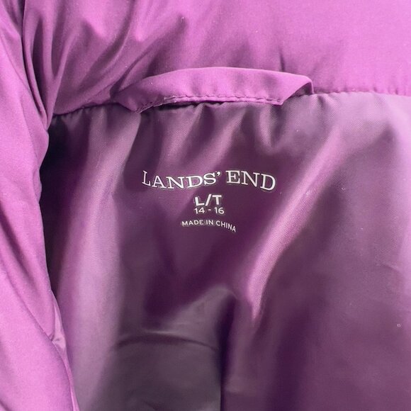 Lands' End Women's Purple Puffer Vest Size L/T 14-16 Down Zipper Closure - Picture 4 of 5
